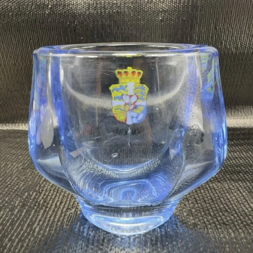 Vintage‎ Denmark Art Glass Bud Vase With Flag Shield Heavy Glass Vase Danmark